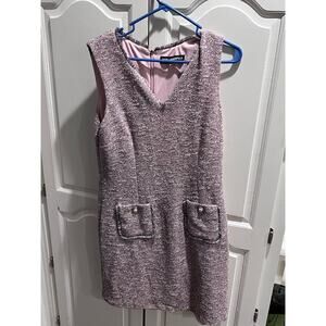 Karl Lagerfeld Paris Pink Tweed Shift Dress 14 Sleeveless Pearl Button Pockets